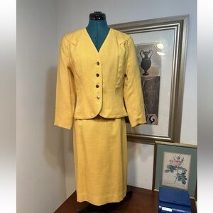 Vintage Lorch Women’s Yellow Lined 2 Piece Skirt Jacket Suit Size 10